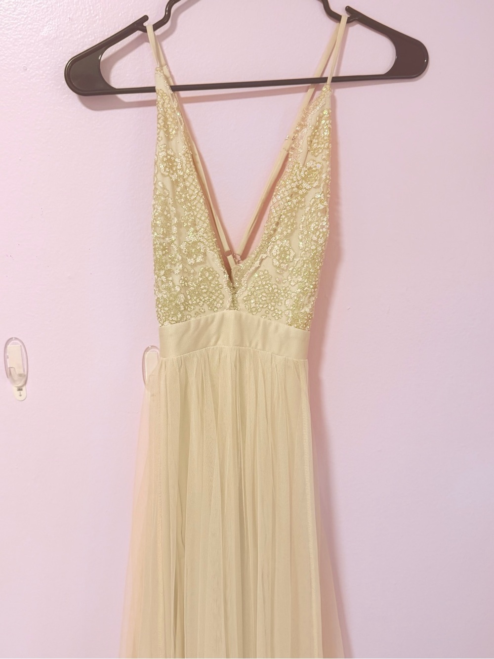 Luxxel Ivory Beaded Tulle Gown